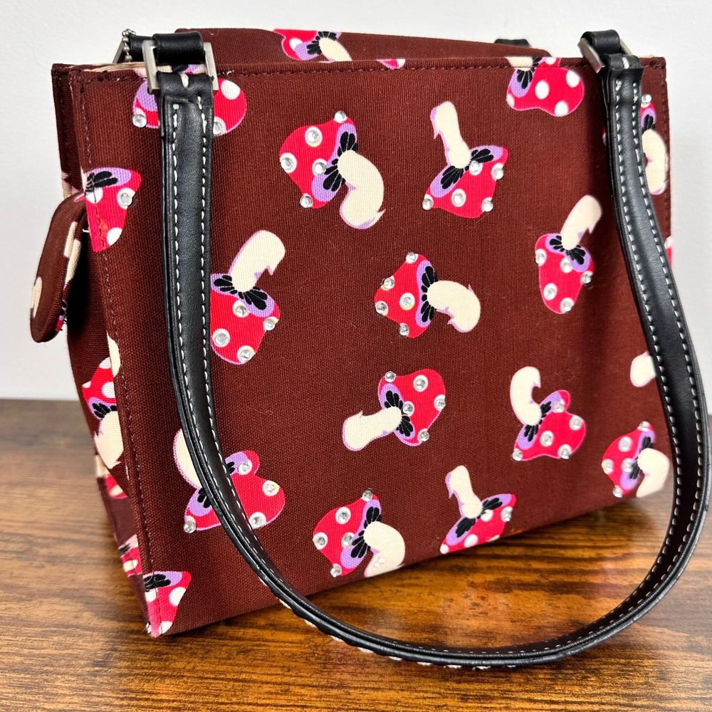 Mushroom Print‎ Mini Tote Bag – Boxy Handbag Fairycore Nature Forest Earth